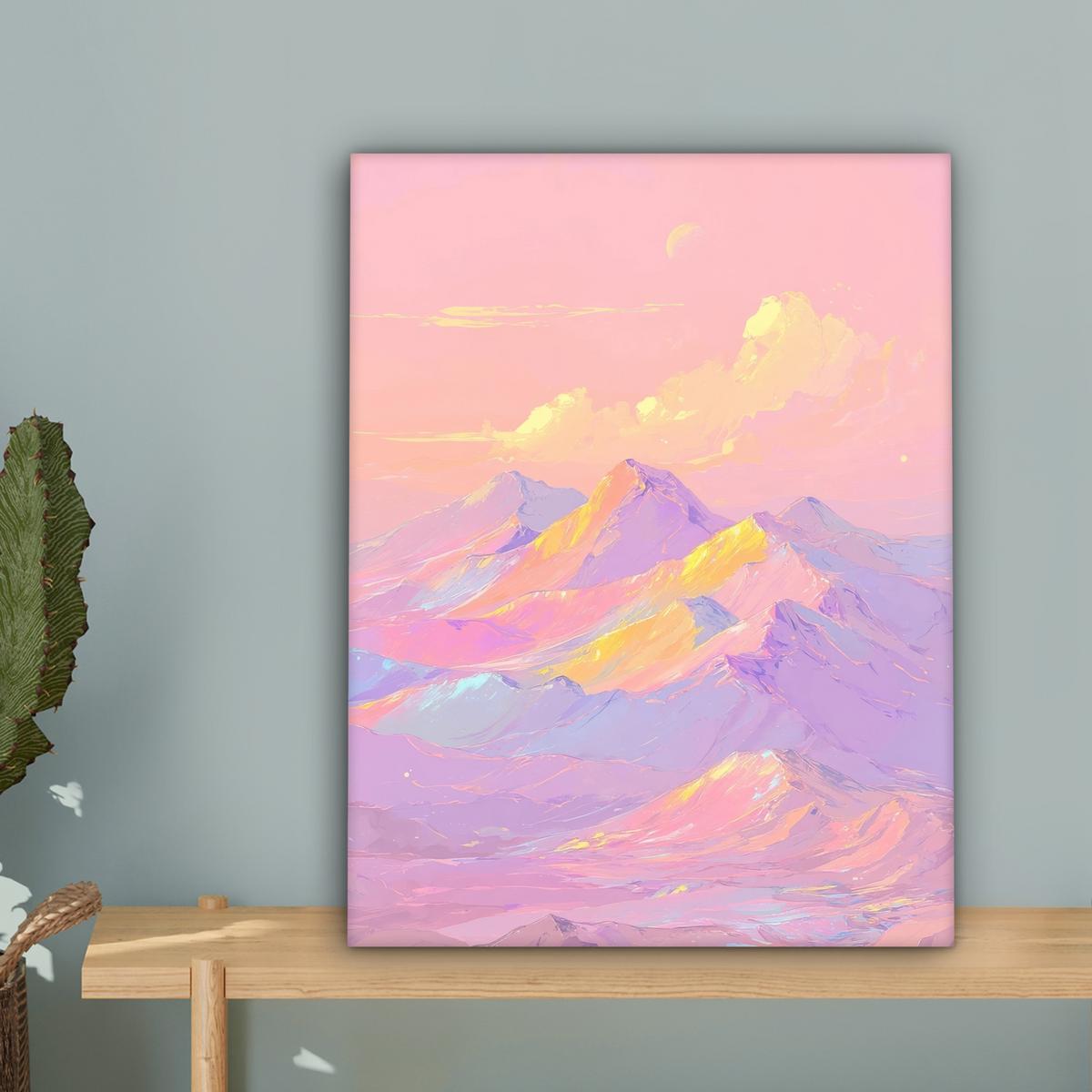 LEINWANDBILD Berggipfel - Wolken - Verträumt Room Decor 30x40 cm - Hellrosa, Textil (30/40cm) - MuchoWow