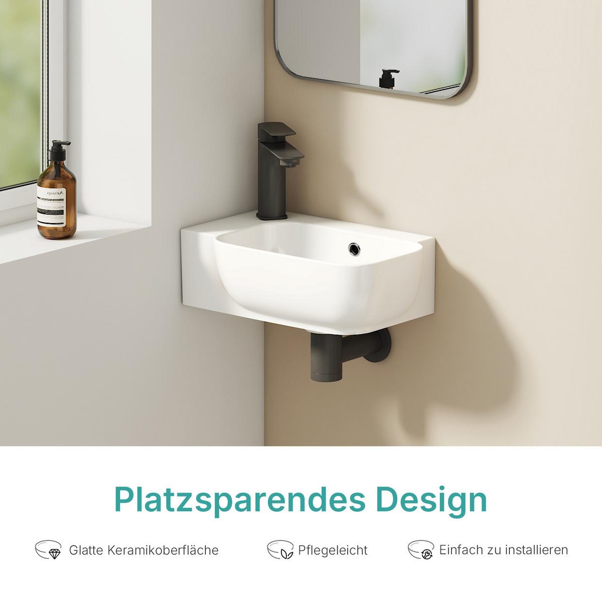 HANDWASCHBECKEN Links-Wasserhahnloch 40 / 25 / 14 cm - Weiß, Keramik (40/14/25cm) - EMKE
