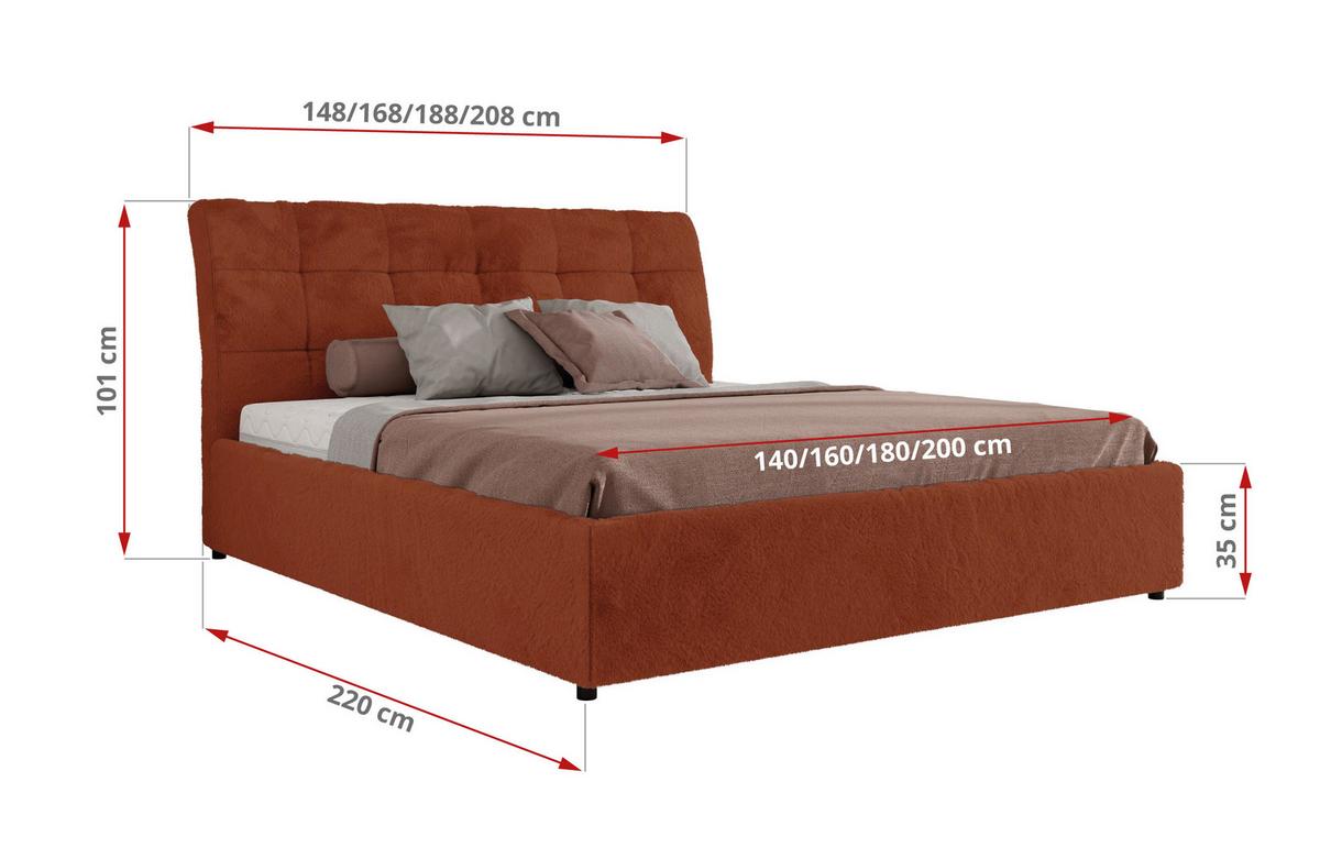 POLSTERBETT GALA CLASSIC 140/200 - Orange Plüsch - Pocket-Matratze - Orange, Textil (140/200cm) - MKS