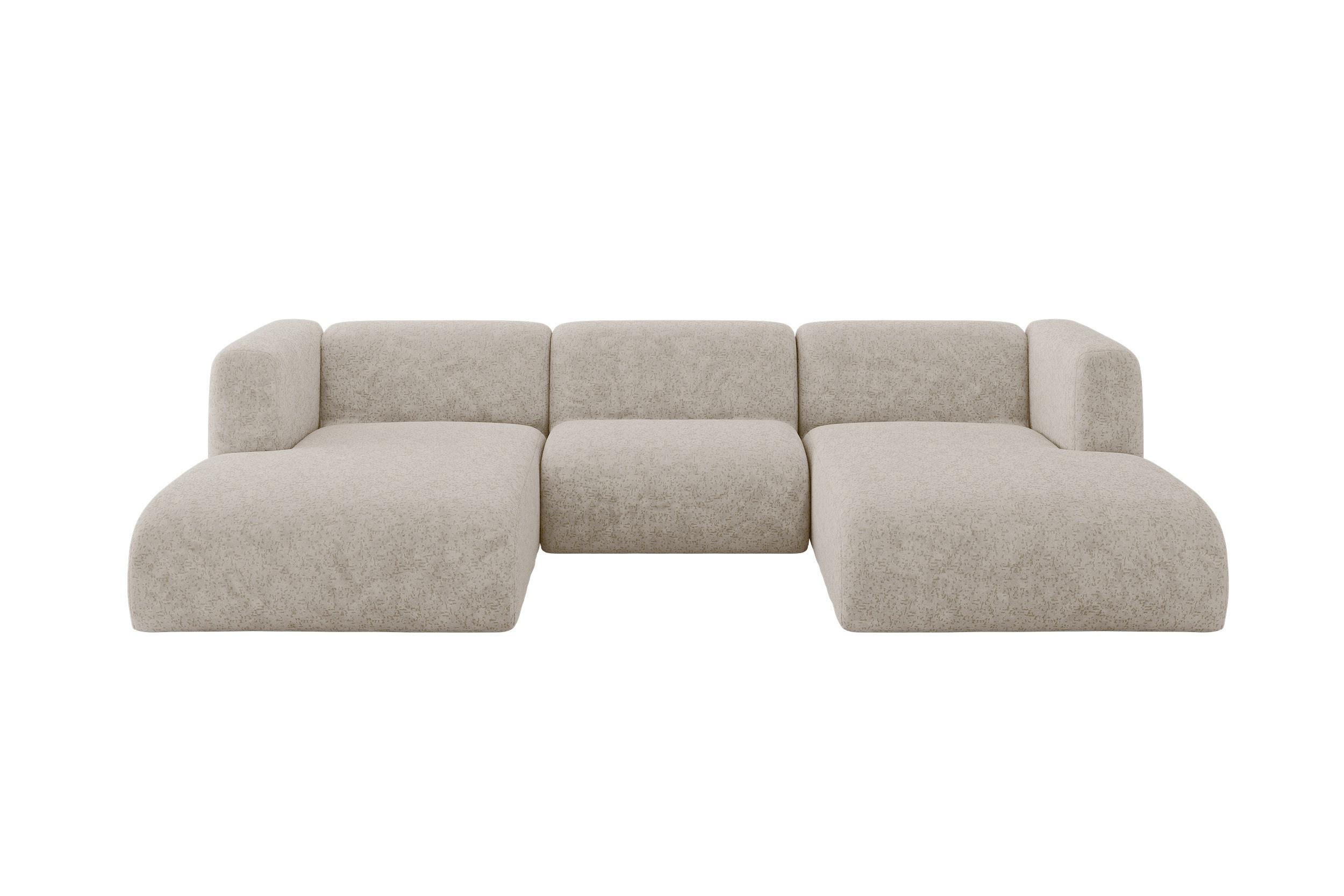 WOHNLANDSCHAFT MIRA-U1 317x179x70 Beige Velours - Beige/Schwarz, Holzwerkstoff/Kunststoff (317/70/179cm) - ALTDECOR