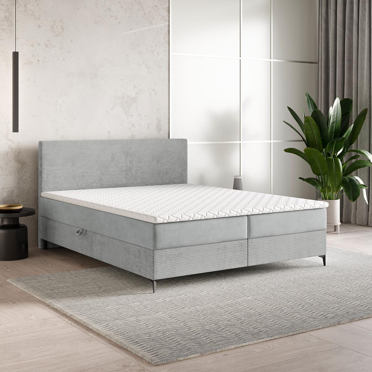 BOXBETT TORREL 140x200 cm mit Matratze und Topper - Hellgrau - Hellgrau, Holz (140/200cm) - MASSENO
