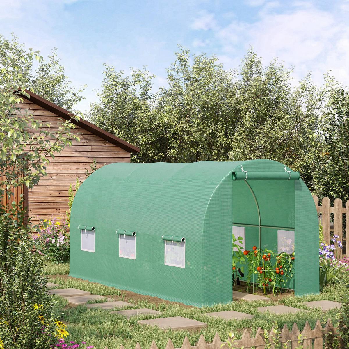 FOLIENGEWÄCHSHAUS Gewächshaus Treibhaus Tomatenhaus mit Fenster Gitterfolie - Grün, Kunststoff (200/200/445cm) - Outsunny