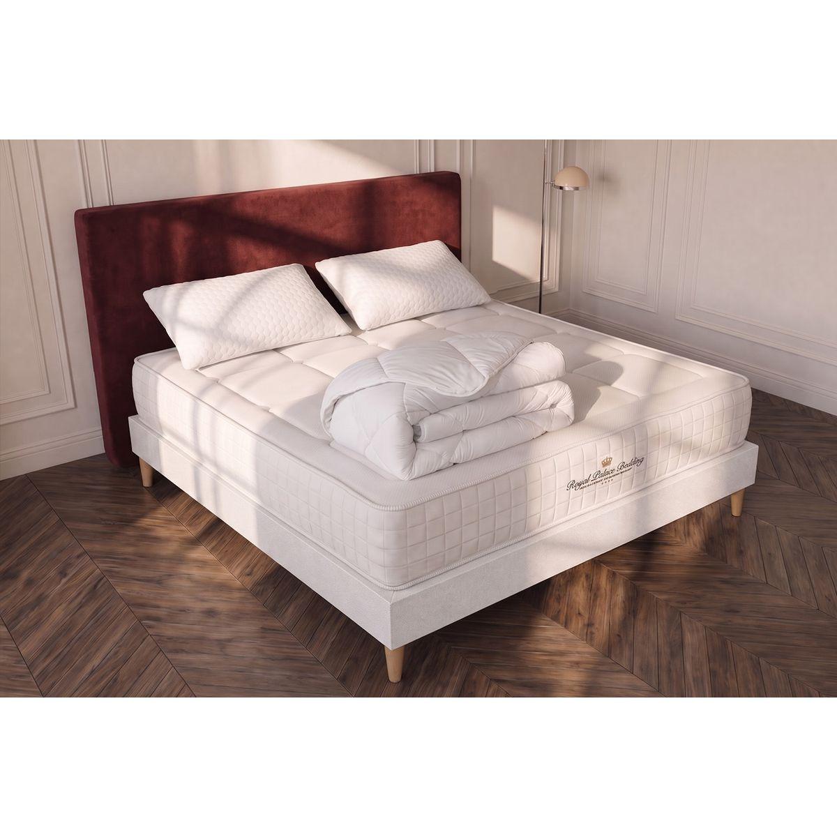 BETT Balmoral Memory-Schaum 160 x 200 cm h3 - Kit Bettgestell Weiß - Mit Kissen und Bettdecke - Beige/Weiß, Karton/Holz (160/200cm) - ROYAL PALACE BEDDING