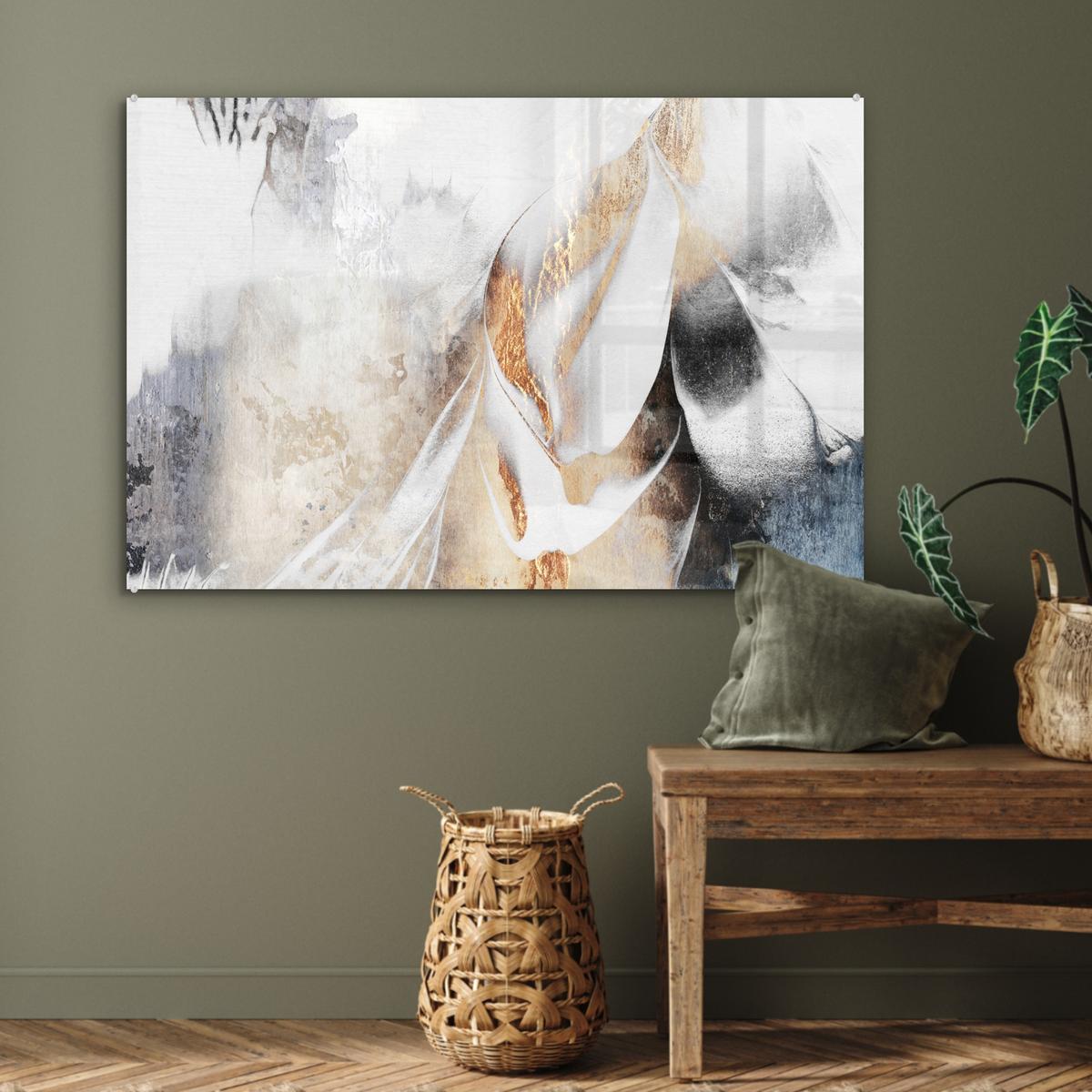 ACRYLGLASBILD Luxus - Abstrakt - Gold - Weiß Room Decor 90x60 cm - Goldfarben, Glas (90/60cm) - MuchoWow