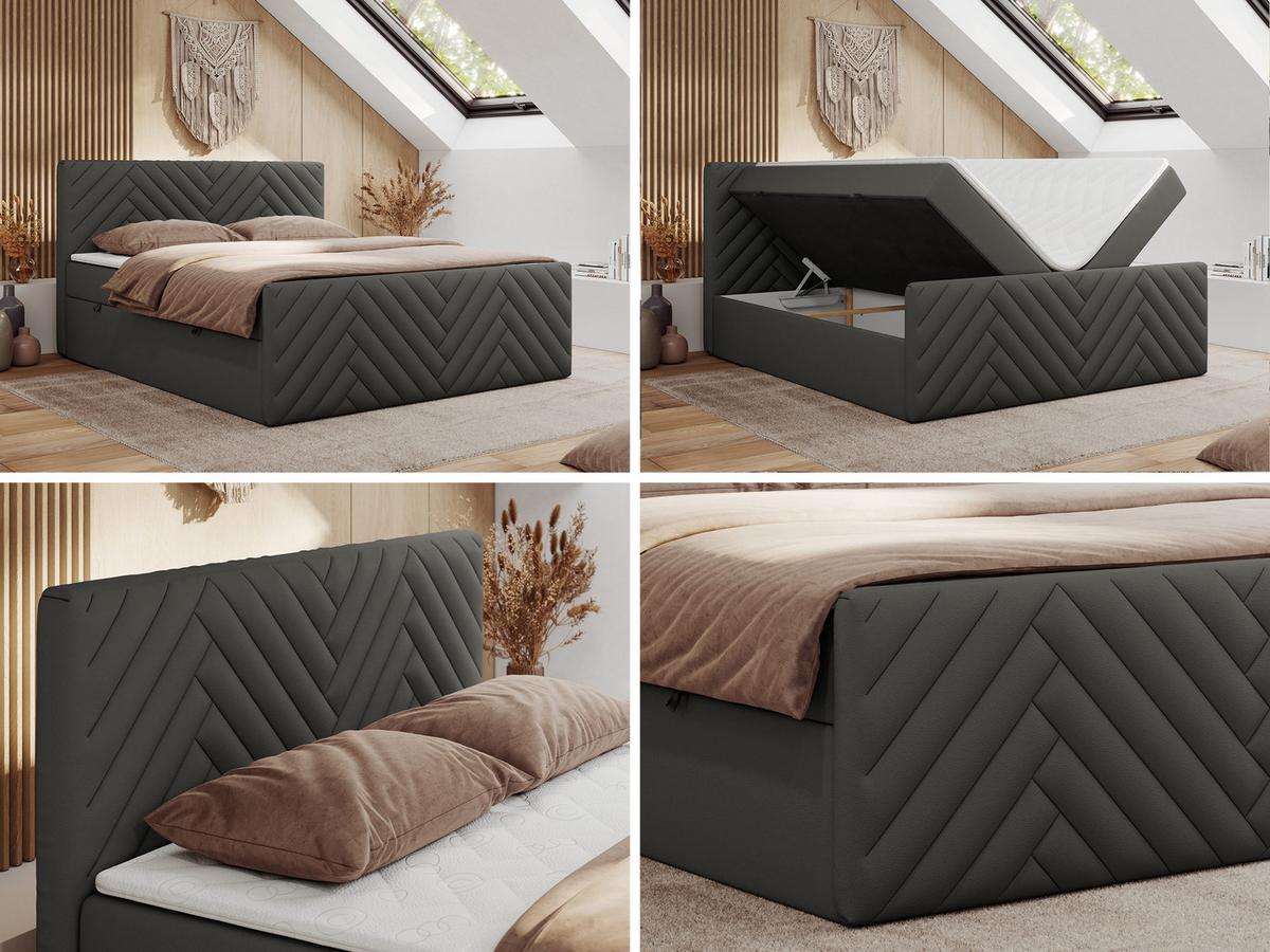 BOXBETT PARIS DUO 180/200 - Grau Kunstleder - H4 - Grau, Holz/Textil (180/200cm) - MKS