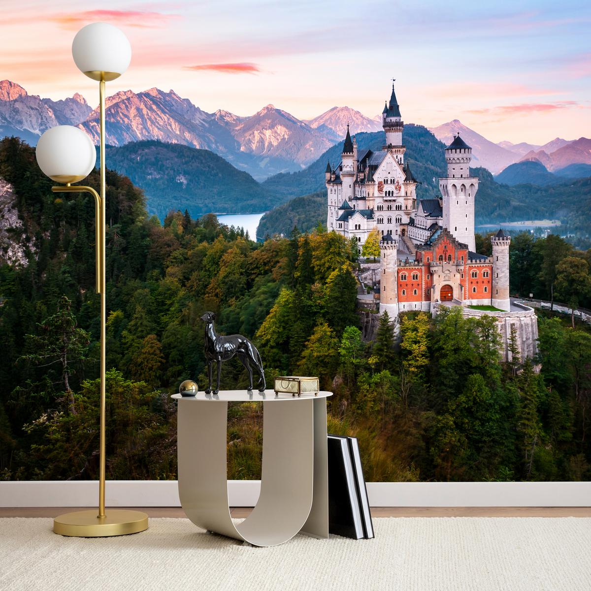 FOTOTAPETE für Schlafzimmer Schloss Bergwald Bäume Grün 200x140 - Multicolor, Papier (200/140cm) - Muralo