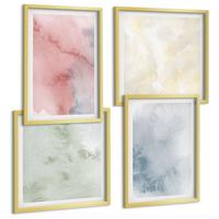 BILDER SET 4er Set - 50x50 cm & 40x60 cm Goldrahmen - Aquarellfarben in Pastellfarben - Goldfarben, Kunststoff (50/50cm) - TULUP