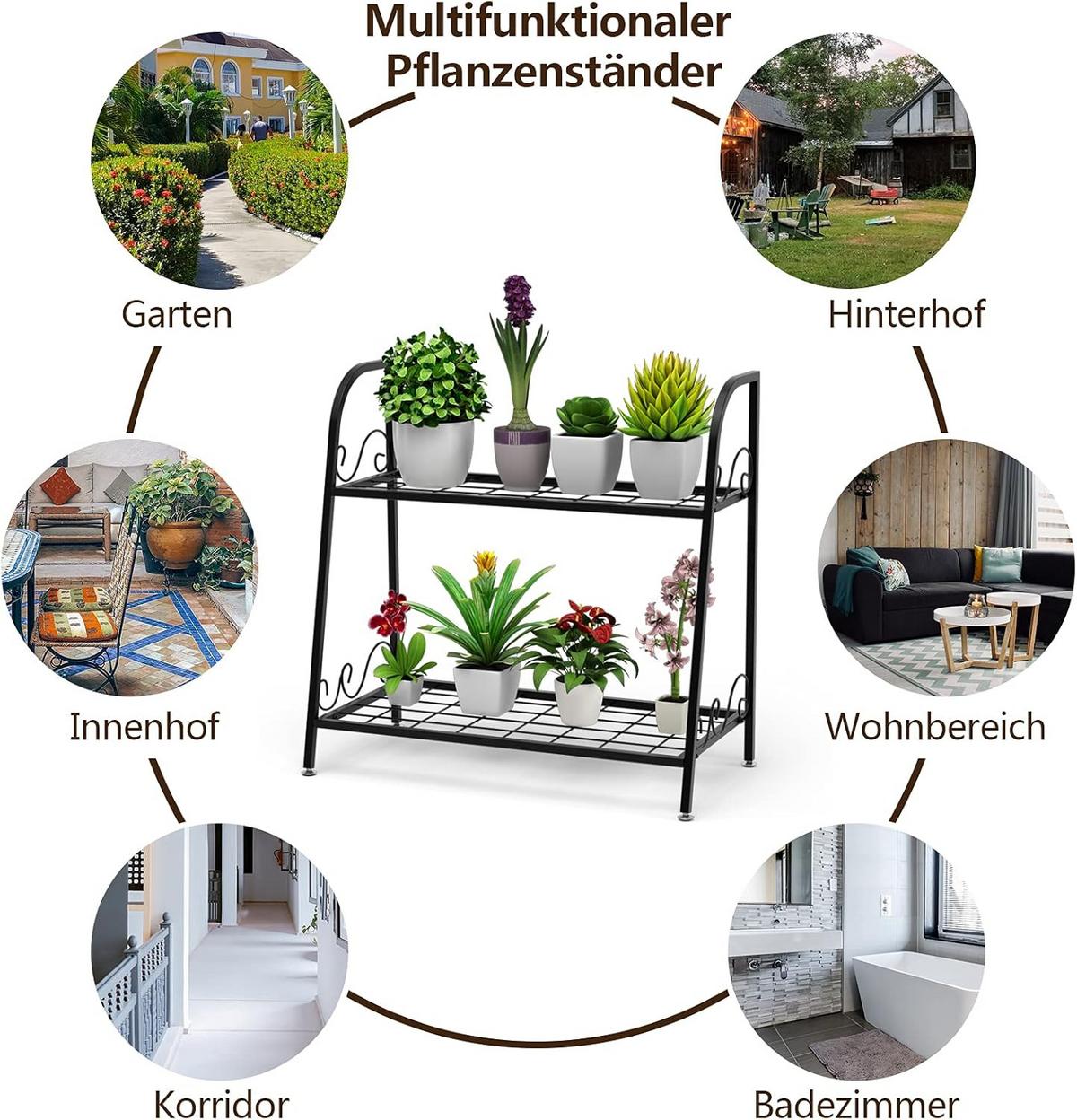 PFLANZENSTANDER Pflanzenregal 2-stufiger Schwarz - Schwarz, Metall (63/62/31cm) - COSTWAY