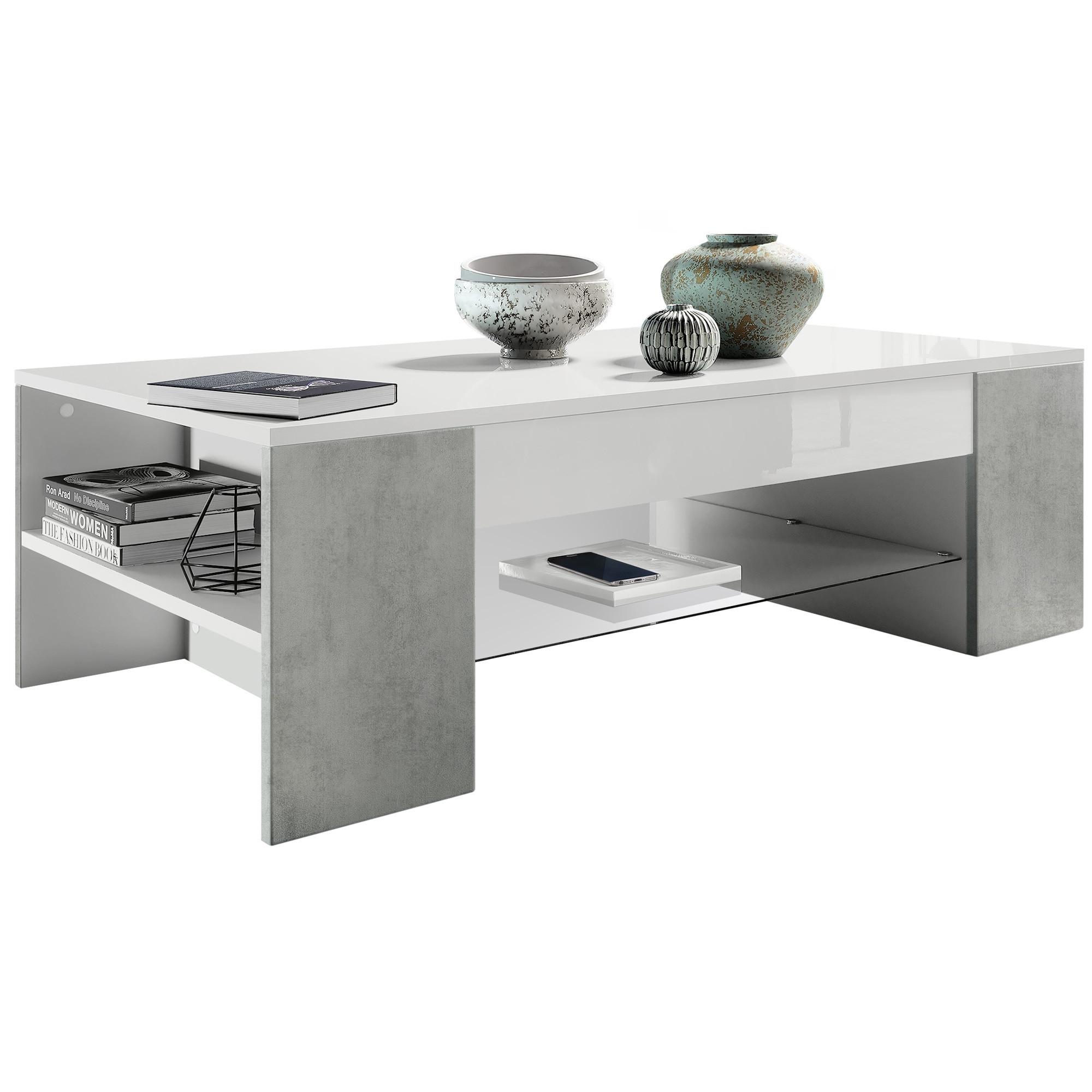 COUCHTISCH Clip Blenden in Beton Oxid Optik - Hellgrau, Holzwerkstoff (60/118/37cm) - Vladon