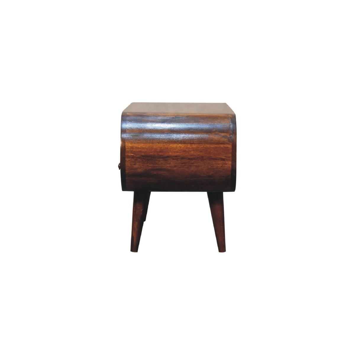 RUNDER TV-Ständer im Kastanienholz-Finish, 2 Schubladen, 1 Offenes Fach, Nordische Beine - Kastanienfarben/Messingfarben, Holz/Metall (90/45/35cm) - Artisan Furniture