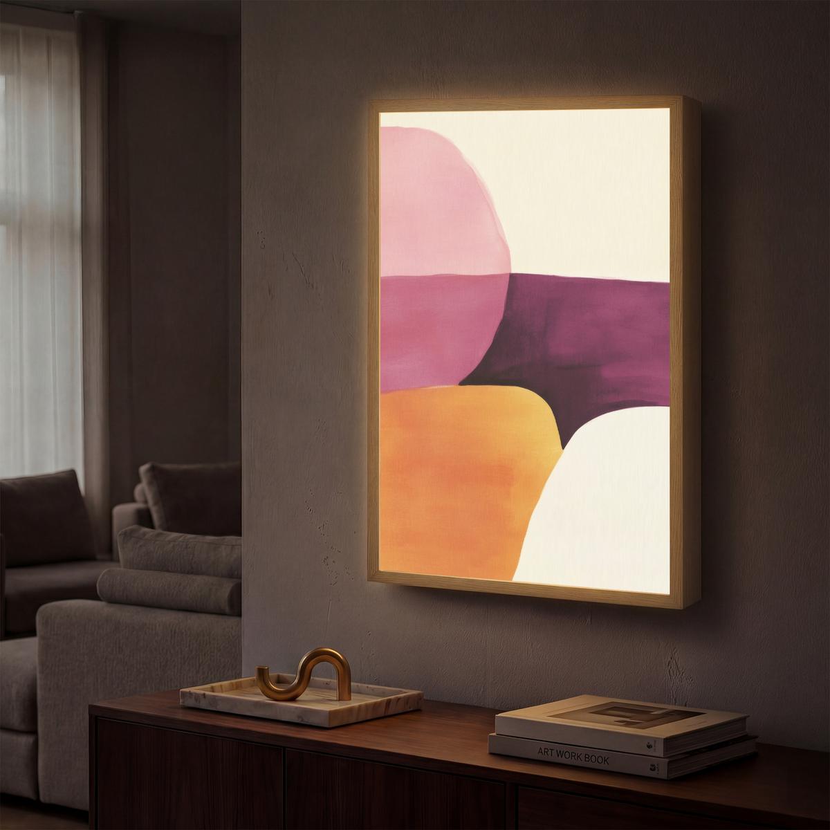 WANDLEUCHTE MIT AKKU Formen - Abstrakt - Farbenfroh 40x60 cm - Rosa, Holzwerkstoff (40/60/8cm) - OnlyWow