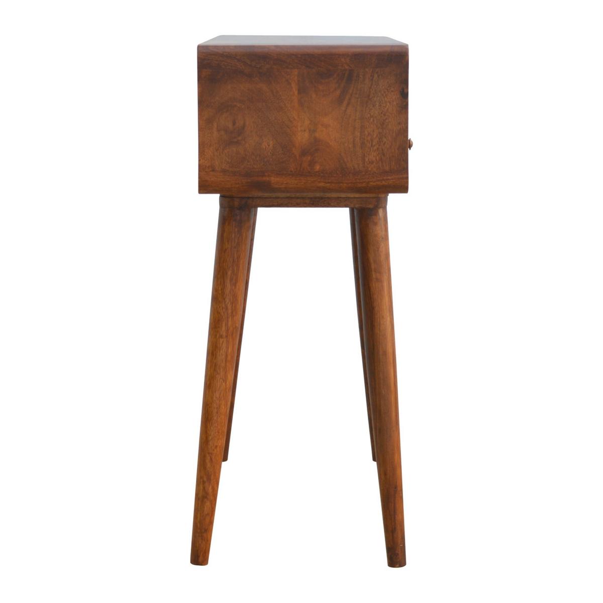 GEKRÜMMTES KONSOLENTISCH im Kastanienholz-Finish, 2 Schubladen, 1 Offenes Fach, Beine im Nordischen Stil, Braun - Messingfarben/Braun, Holz/Metall (35/90/90cm) - Artisan Furniture