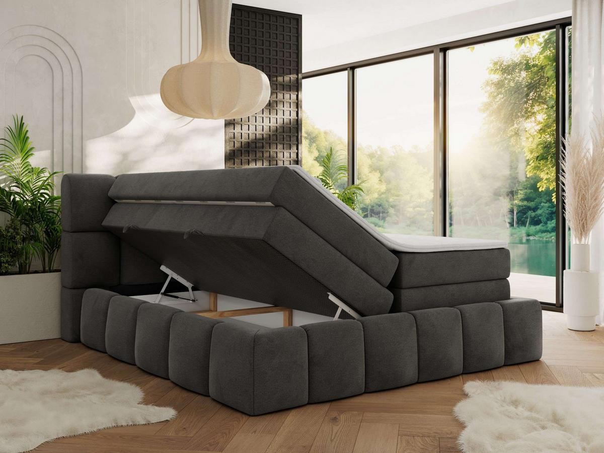 BOXSPRINGBETT NIRA KING 120/200 Dunkelgrau Velvet - H4 - Dunkelgrau, Holz/Textil (120/200cm) - MKS