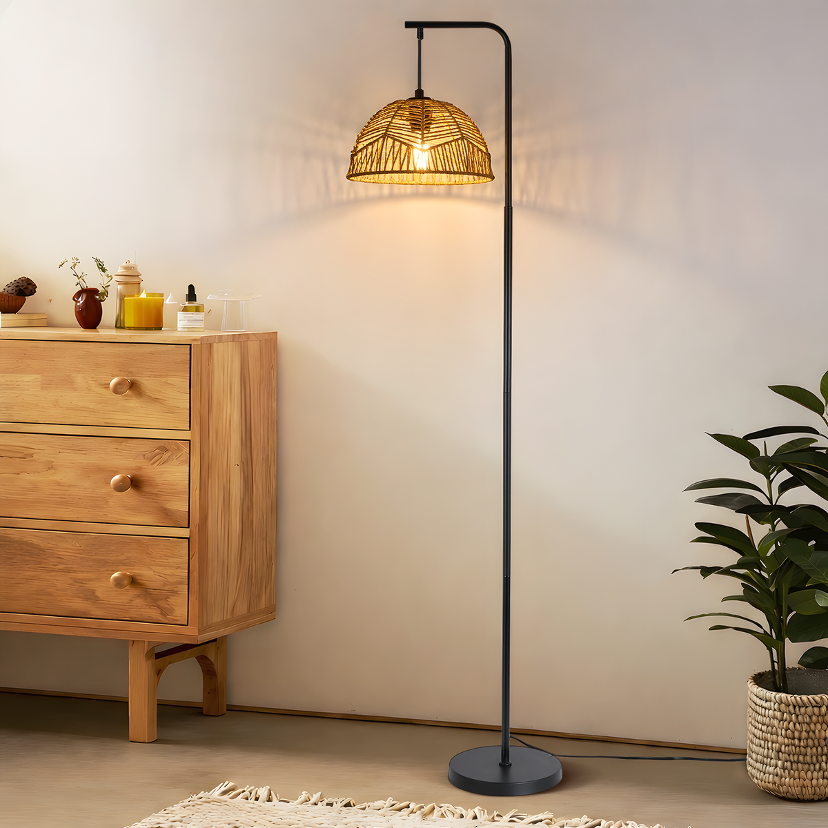 STEHLAMPE Arwenor 28/15/164 cm - Schwarz, Textil/Metall (28/15/164cm) - ZMH