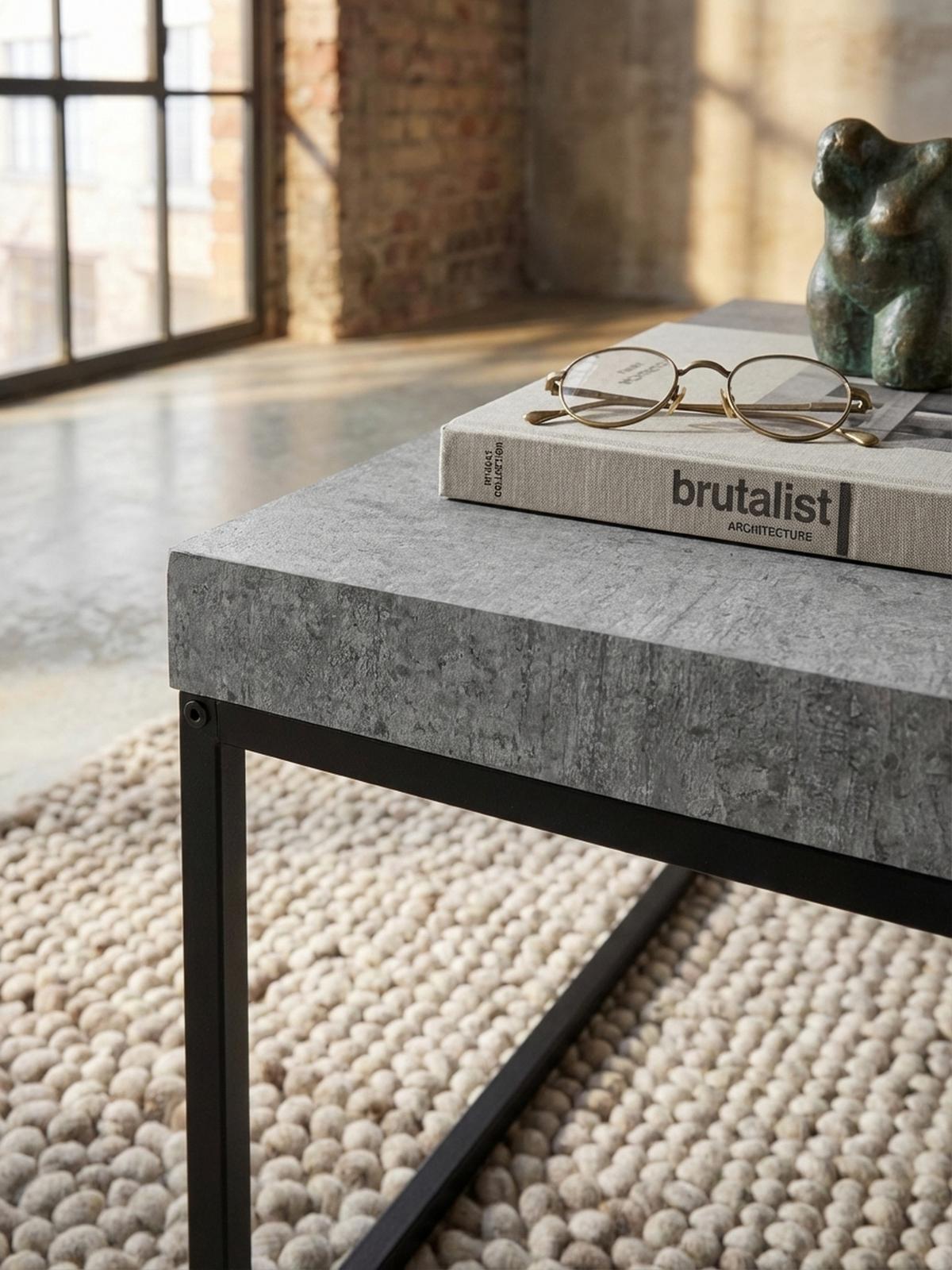 COUCHTISCH in Stein-Optik mit Metallbeinen im modernen Design, Grau 60x60x38 cm - Schwarz/Grau, Holzwerkstoff/Metall (60/60/38cm) - KADIMA DESIGN