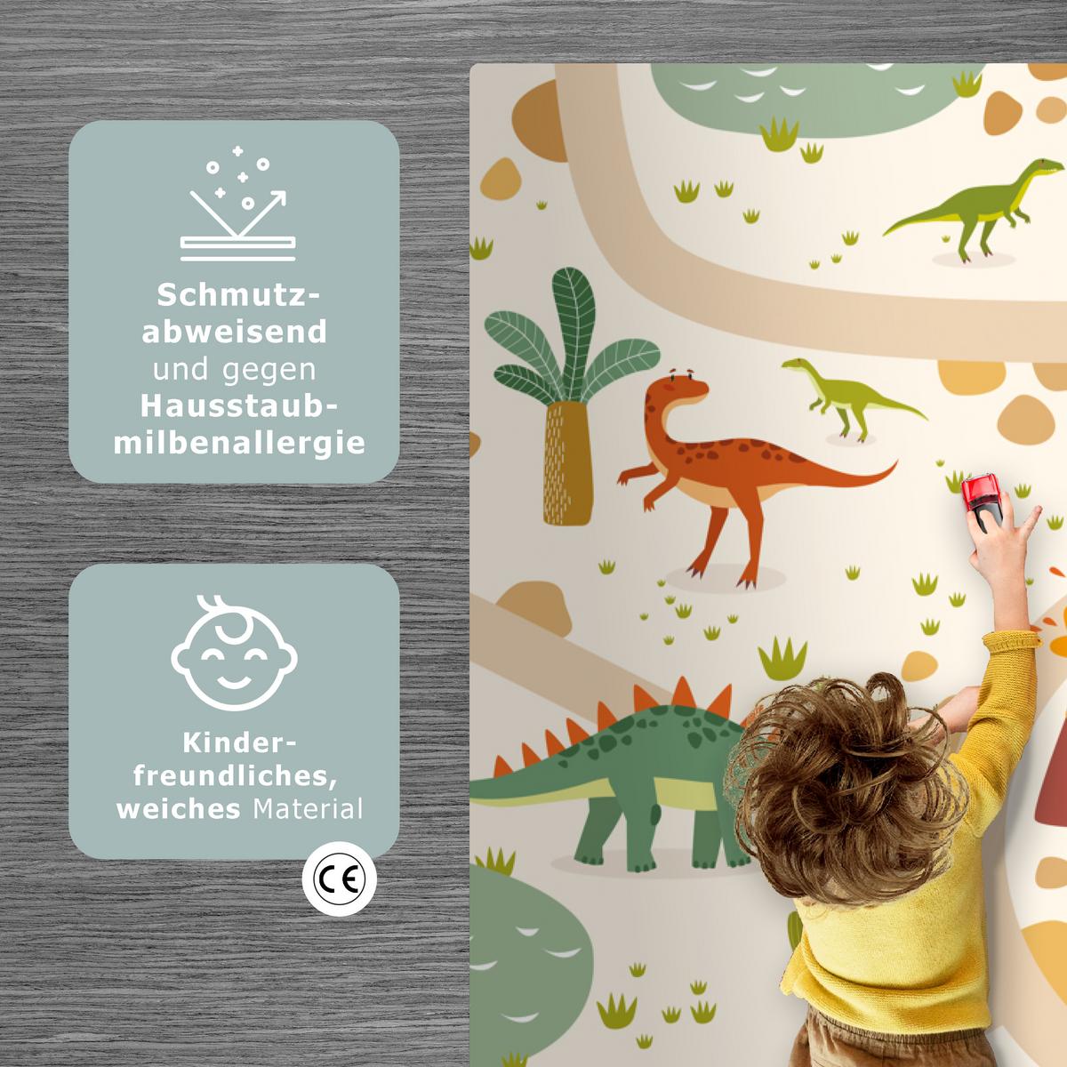 KINDERTEPPICH Dino - Grün - Natur - Kinder - Design Spielmatte 120x180 cm - Beige, Kunststoff (120/0.3cm) - OnlyWow