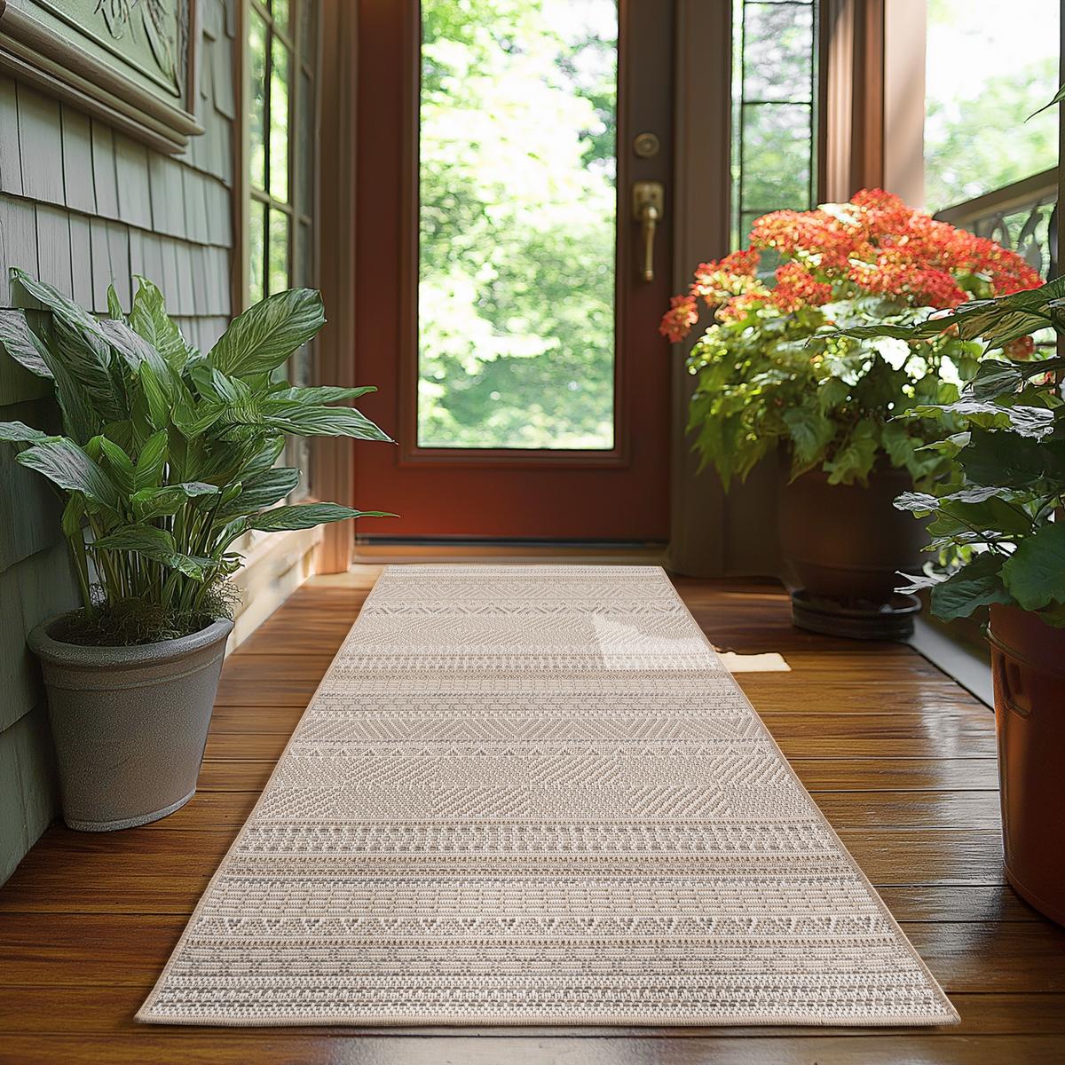 TEPPICH Outdoor VENTOUX in Beige, im Ethno-Stil, 80 x 250 cm - Beige, Textil (250/80cm) - KADIMA DESIGN