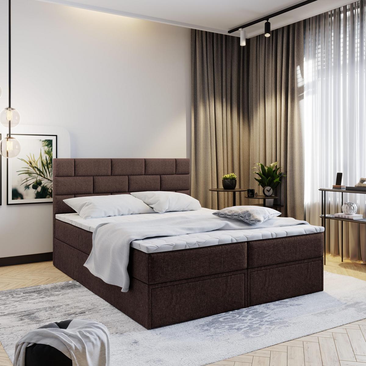 BOXBETT ARINOS 160x200 cm mit Matratze und Topper - Braun - Braun, Holz (160/200cm) - MASSENO
