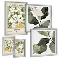 BILDER SET 5er Set - 50x50 cm & 20x30 cm & 40x60 cm Silberner Rahmen - Blumenmuster London Dublin - Silberfarben, Kunststoff (40/60cm) - TULUP