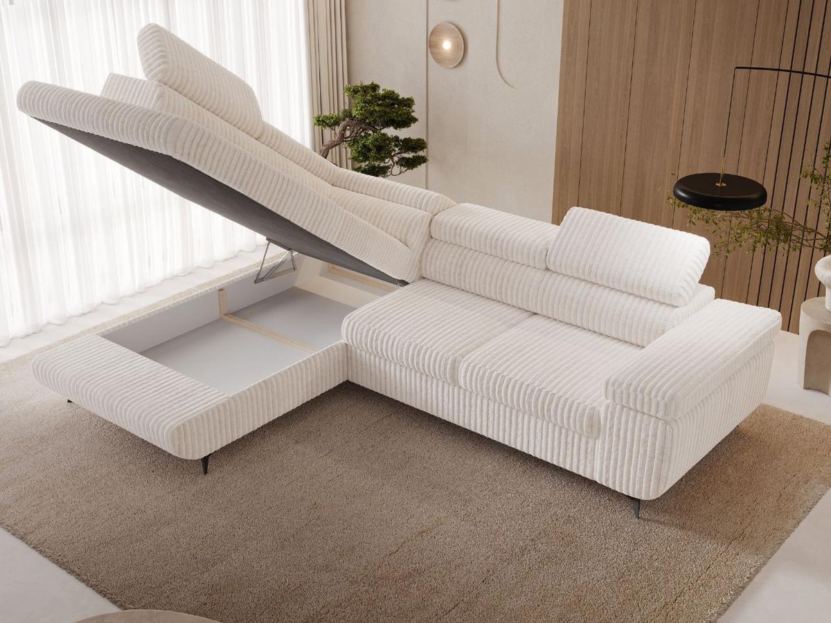 ECKSOFA Argon Creme Rechts - Creme/Schwarz, Holz/Textil (190/255cm) - Graingold