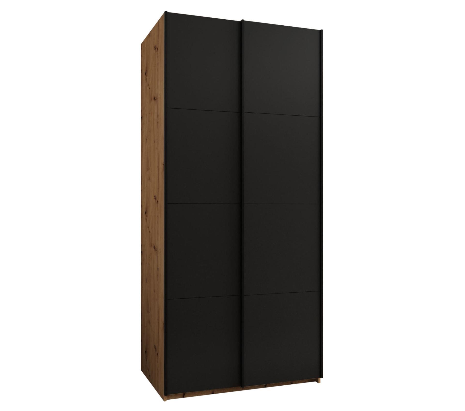 SCHWEBETÜRENSCHRANK 245,5/100/64 2-türig - Schwarz/Eiche Artisan, Holz/Metall (100/245/64cm) - Abiks Möbel