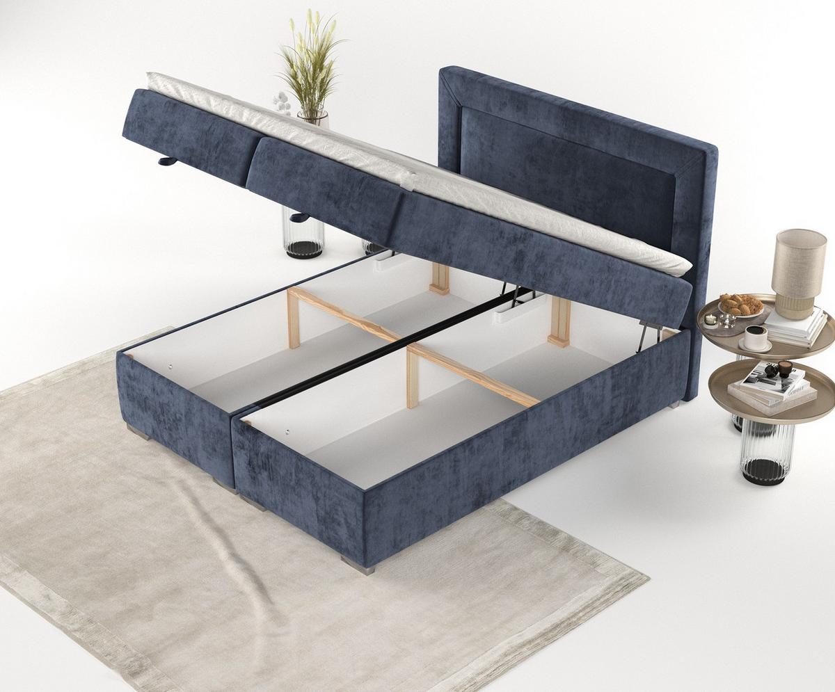 BOXBETT Lontano 140/200 cm Marineblau im Lotta Stoff - Chromfarben/Dunkelblau, Holz/Holzwerkstoff (140/200cm) - AltaBeds