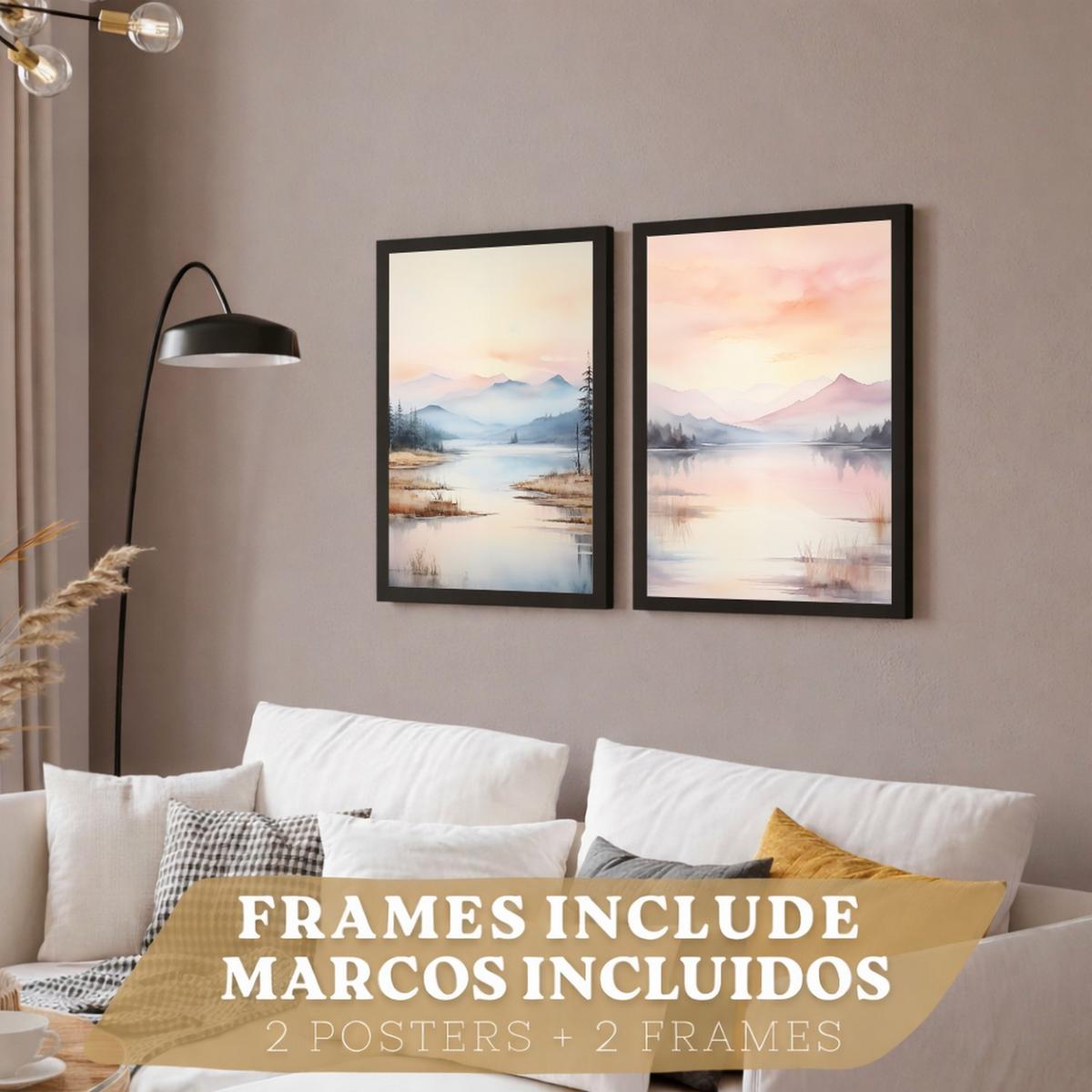 POSTER 2er-Set Wandbilder Sonnenuntergang modern Wohnzimmer Deko, Schlafzimmer, Küche, Badezimmer Rahmenlos A3 - Schwarz, Papier (29.7/1/42cm) - Nacnic