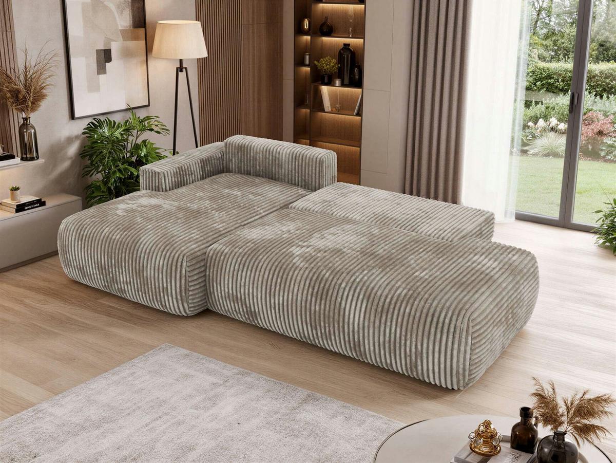 ECKSOFA TAREN L Hellbraun Cord - Links - Hellbraun/Schwarz, Kunststoff/Textil (170/292cm) - MKS