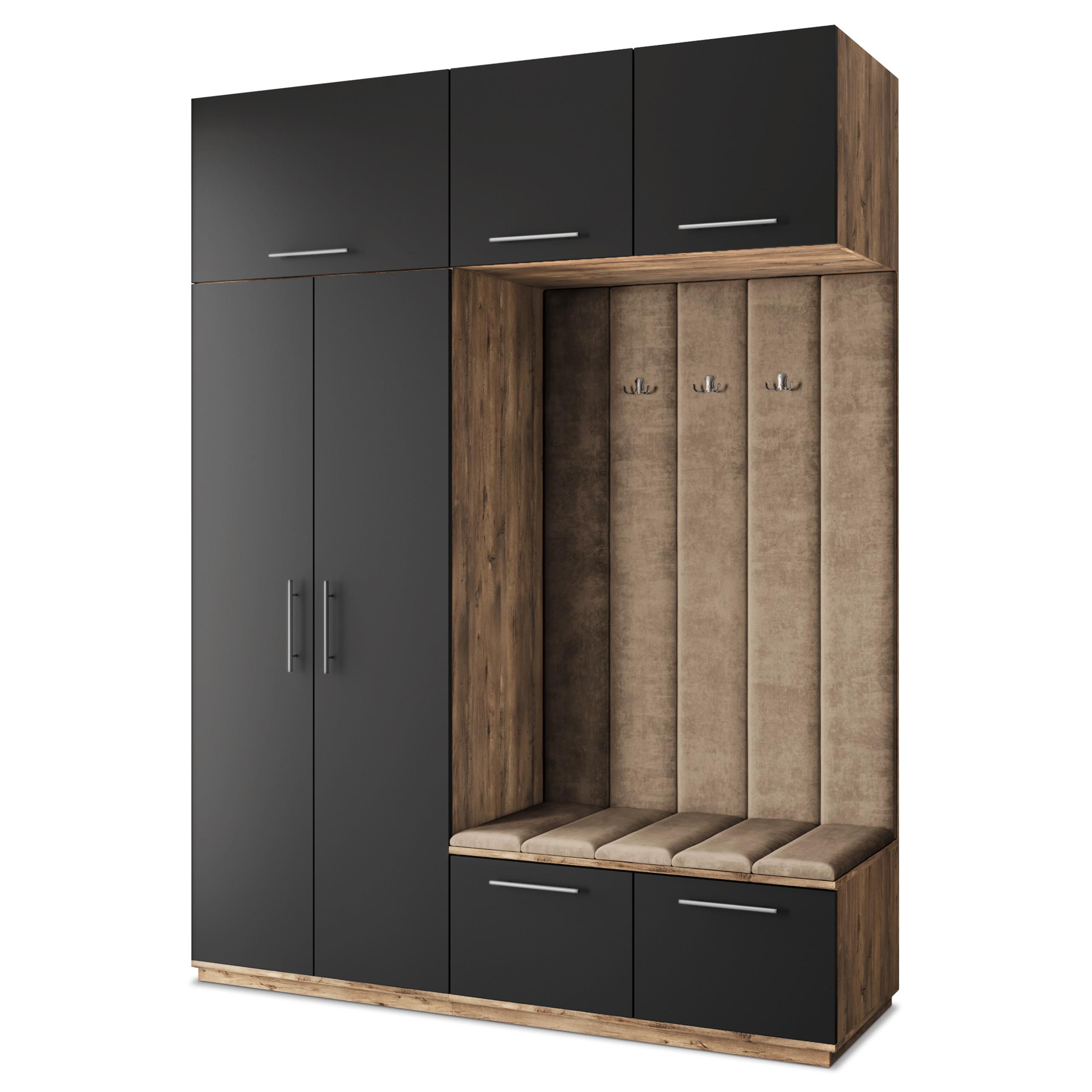 GARDEROBENSCHRANK REMA 180/240/60 cm Modern Garderobe-Set Eiche Lefkas - Eichefarben/Schwarz, Holzwerkstoff (180/240/60cm) - MASSENO