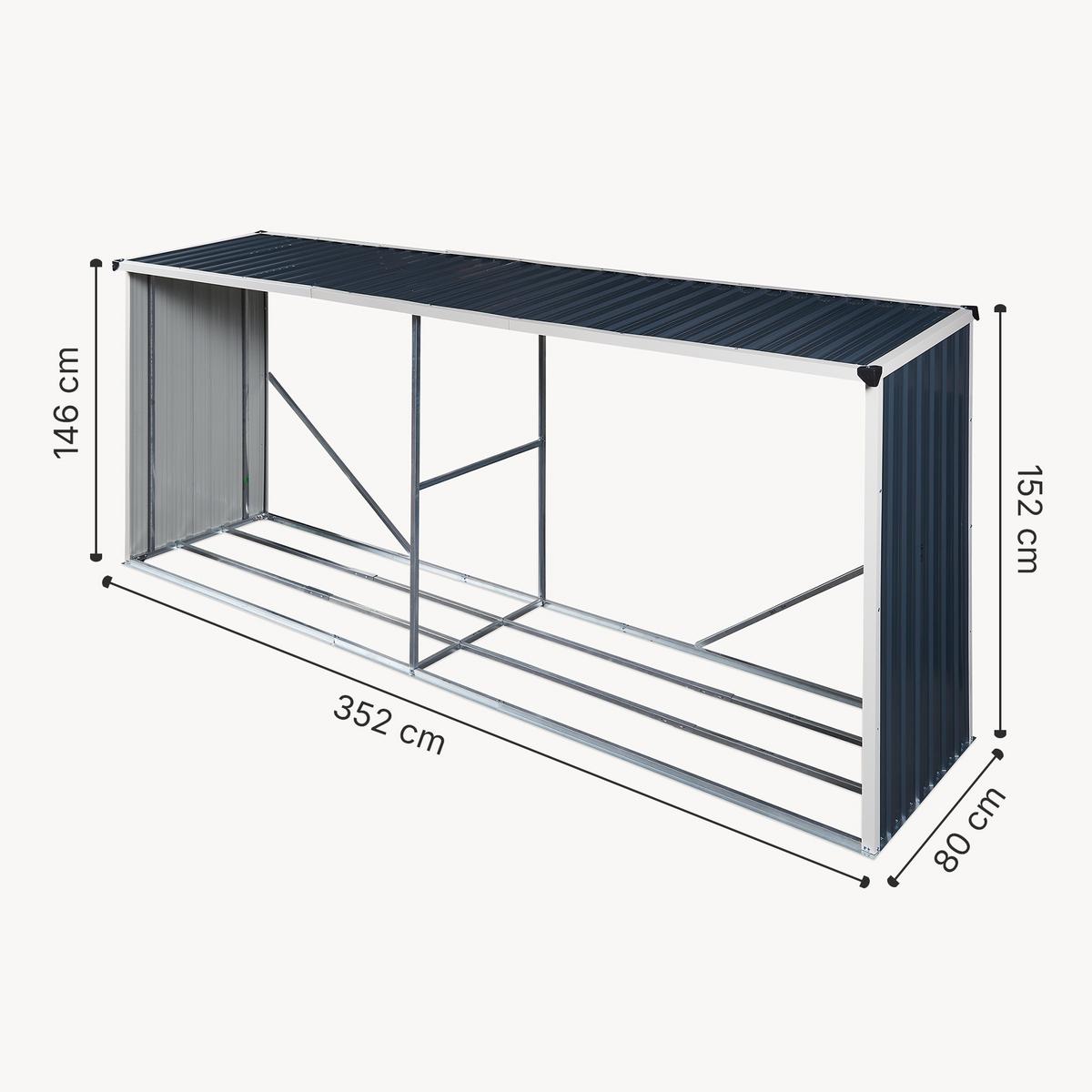 BRENNHOLZUNTERSTAND Kalmar - Anthrazit, Metall (352/152/80cm) - casa.pro