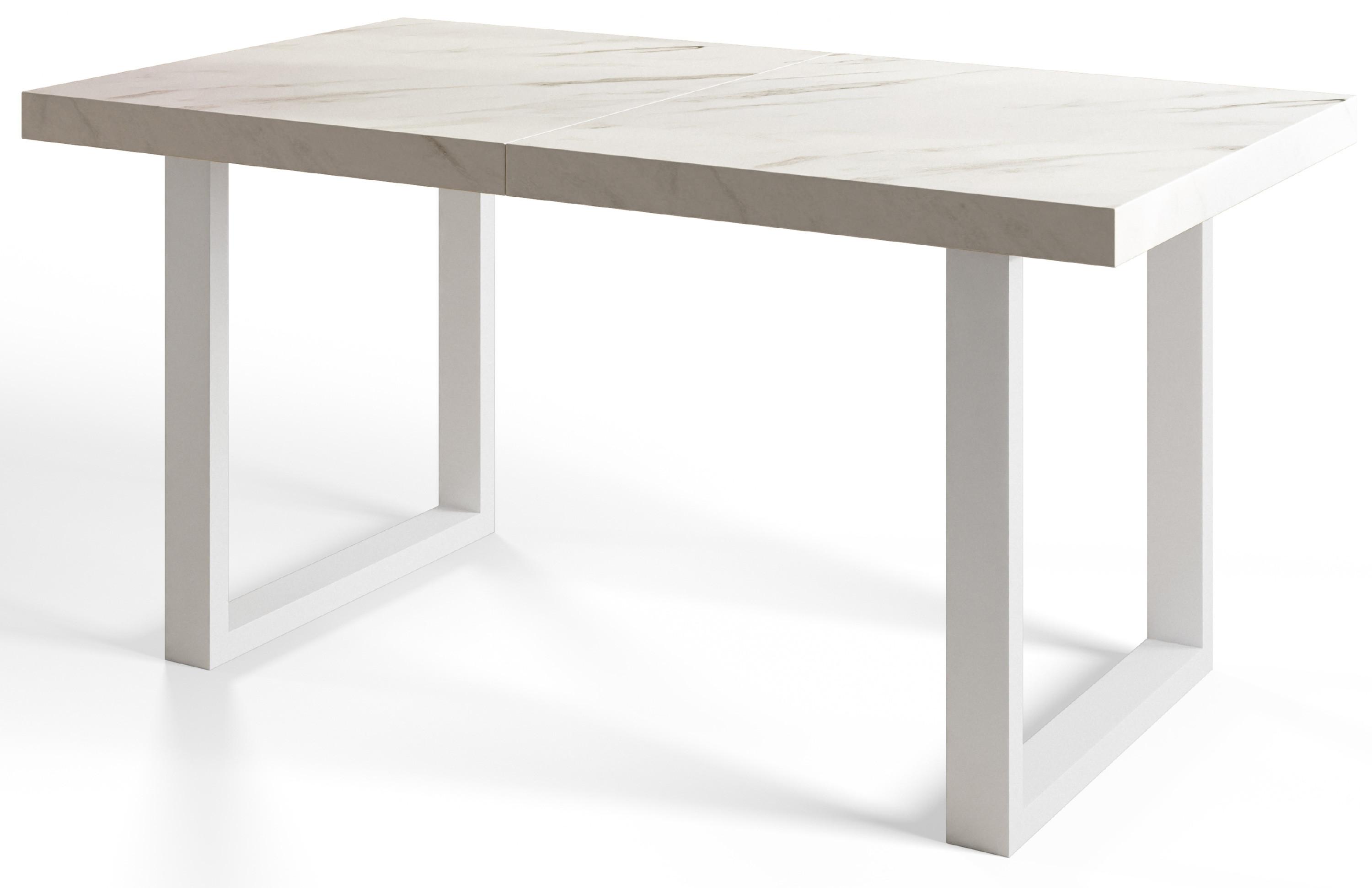 INDUSTRIELLER Esszimmertisch LOFT-U, ausziehbarer Tisch, Größe: 160-260X90X77 cm, Wohnzimmertisch Farbe: MARMUR, mit Metallbeinen in Farbe Weiß - Hellgrau/Weiß, Holzwerkstoff (160/90/77cm) - Alpi-Möbel