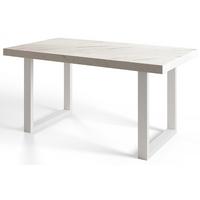 INDUSTRIELLER Esszimmertisch LOFT-U, ausziehbarer Tisch, Größe: 160-260X90X77 cm, Wohnzimmertisch Farbe: MARMUR, mit Metallbeinen in Farbe Weiß - Hellgrau/Weiß, Holzwerkstoff (160/90/77cm) - Alpi-Möbel