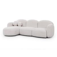 ECKSOFA Nuvola mit abgerundetem Design Weiß Bouclé-Stoff - Ottomane Links - Schwarz/Weiß, Holz/Kunststoff (268/146cm) - S-Style