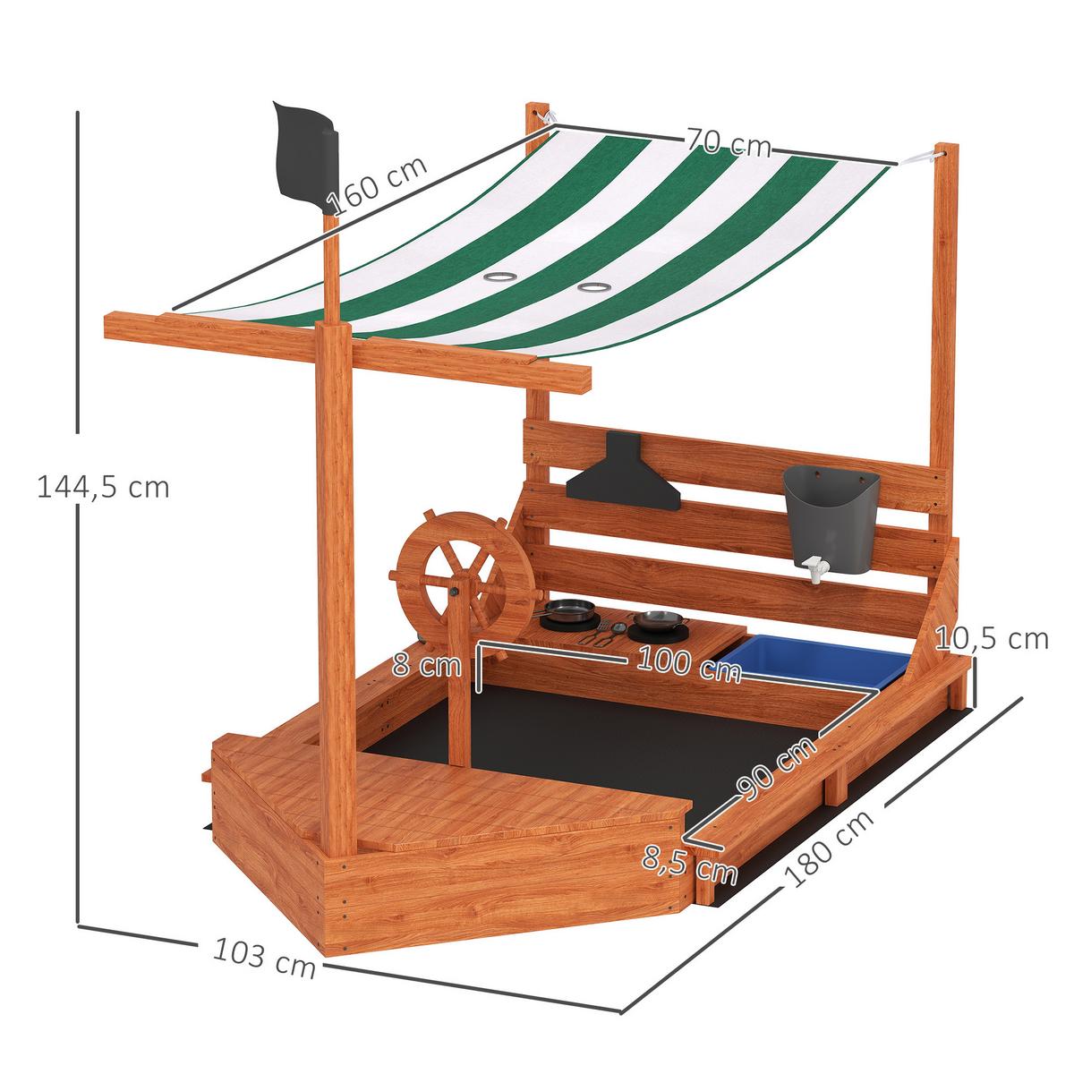 SANDKASTEN Sandkiste groß mit Abdeckung im Schiff Design Matschekiste aus Holz - Orange, Holz (180/103/144.5cm) - Outsunny