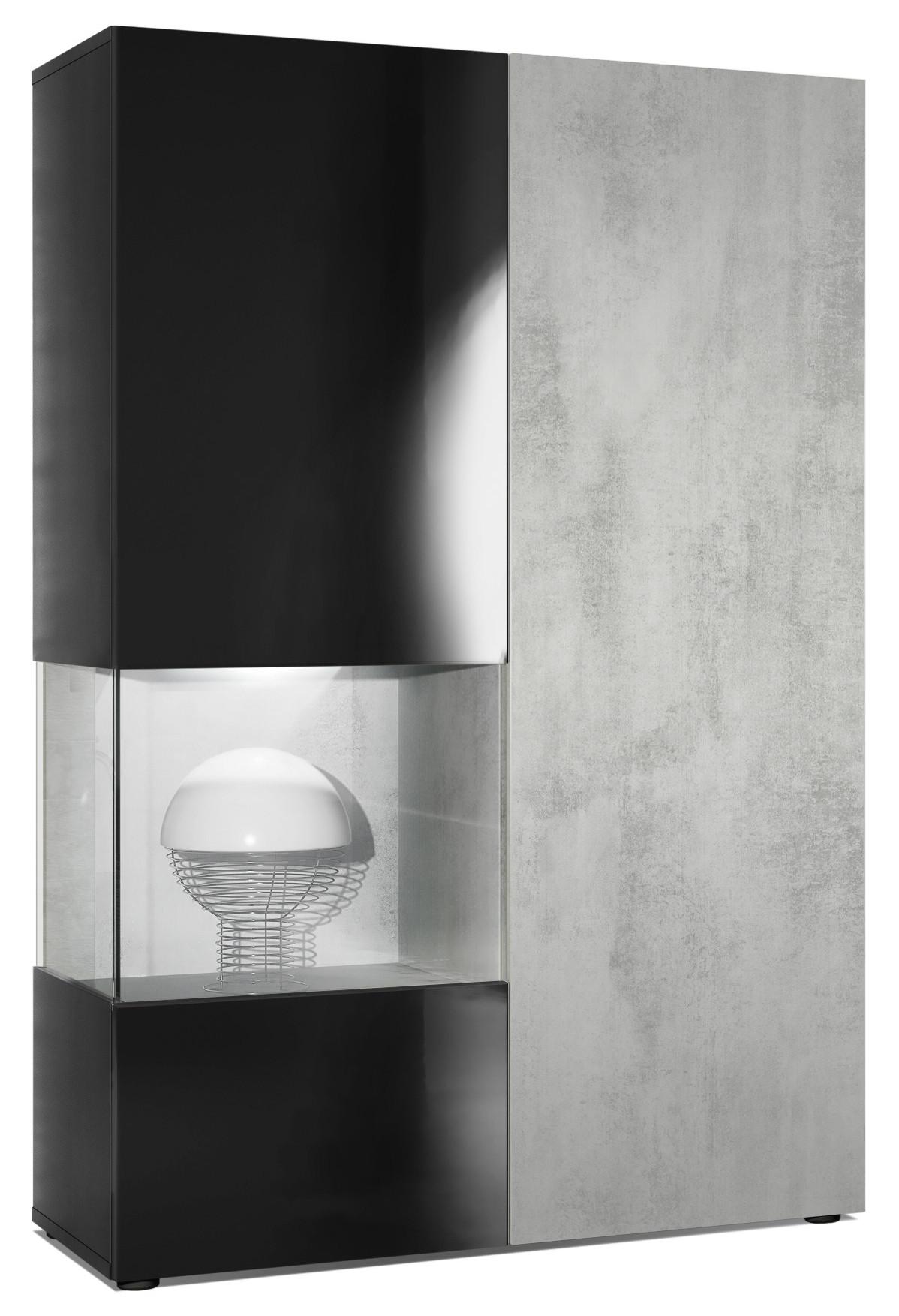 VITRINE Morena Tür und Einsatz in Beton Oxid Optik - Hellgrau, Holzwerkstoff (91.5/136.5/37cm) - Vladon