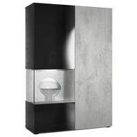 VITRINE Morena Tür und Einsatz in Beton Oxid Optik - Hellgrau, Holzwerkstoff (91.5/136.5/37cm) - Vladon