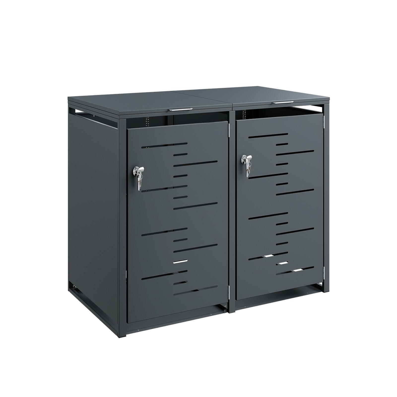 MÜLLTONNENBOX 2er 480L Metall Mülltrennung 134,2x116,2x80,2 cm - Dunkelgrau, Metall (134/116/80cm) - SoBuy