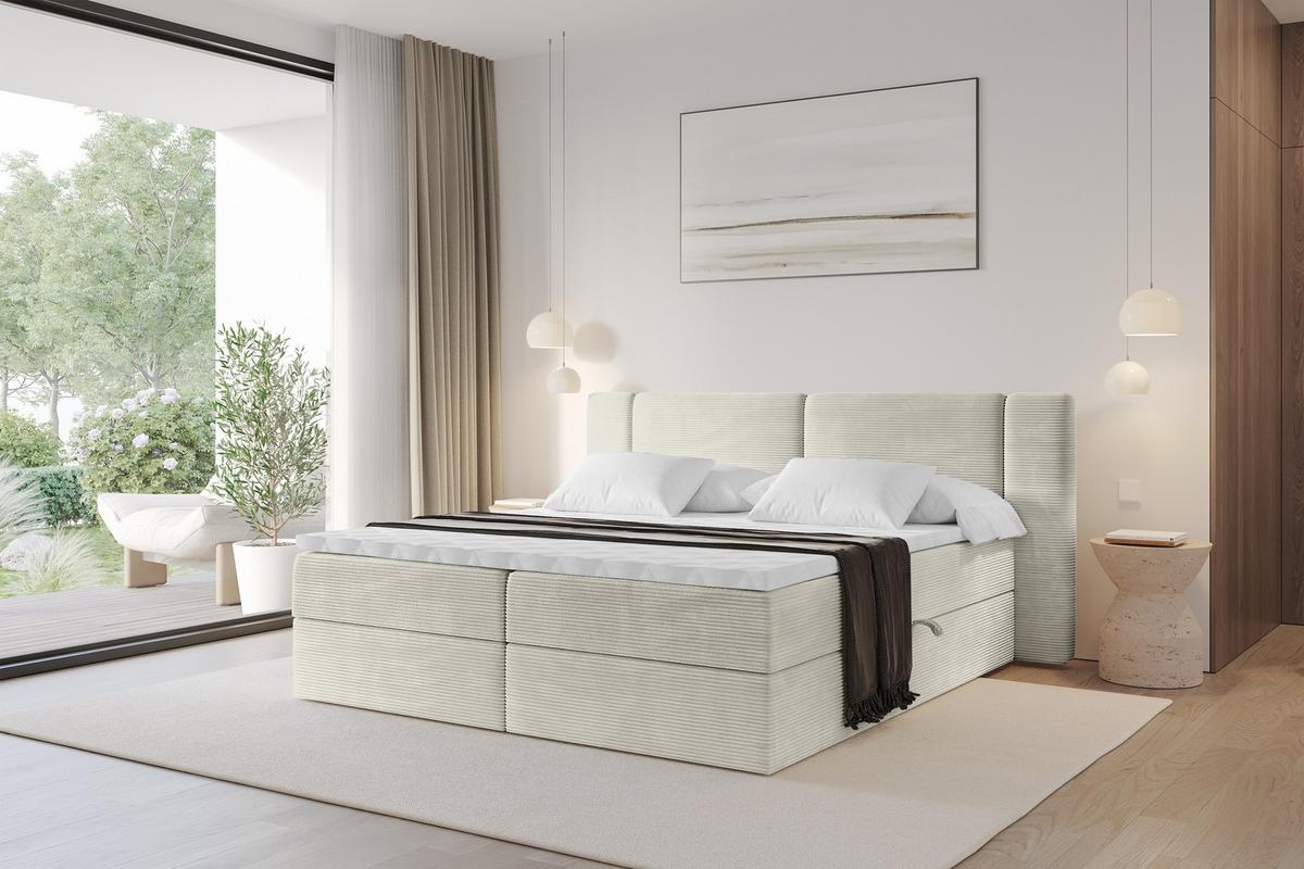 BOXBETT mit Matratze H3 - EVON - 180x200 cm Creme - Creme, Holzwerkstoff (180/200cm) - ALTDECOR