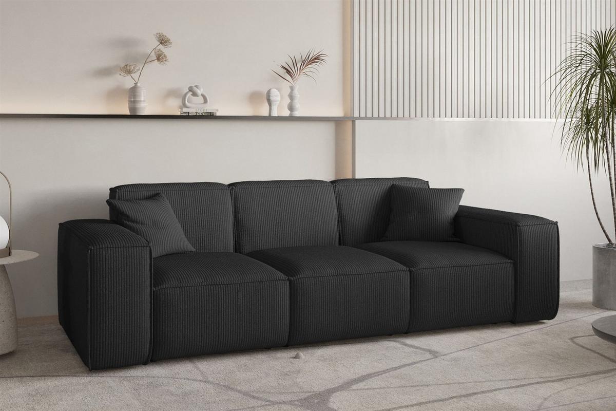 SOFASET Celes Premium 3-1-1 Stoff Scala - Schwarz, Holzwerkstoff/Textil (225/73/88cm) - Fun Möbel