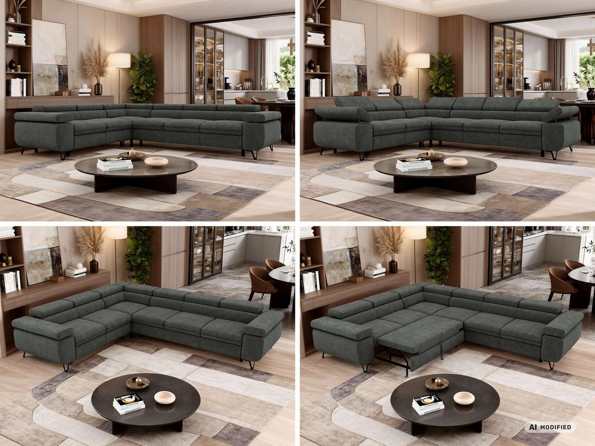 ECKSOFA NORDEN L - Dunkelgrau Stukture - Rechts Seite - Dunkelgrau/Schwarz, Textil/Metall (329/269cm) - MKS