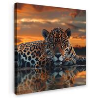 LEINWANDBILD Natur - Leopard - Tier - Sonnenuntergang - Modern Deko Groß 90x90 cm - Orange, Textil (90/90cm) - MuchoWow