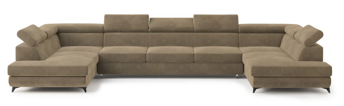 WOHNLANDSCHAFT URMANO Beige Velours-Stoff mit Schlaffunktion - Beige, Holz (395/89/190cm) - MASSENO