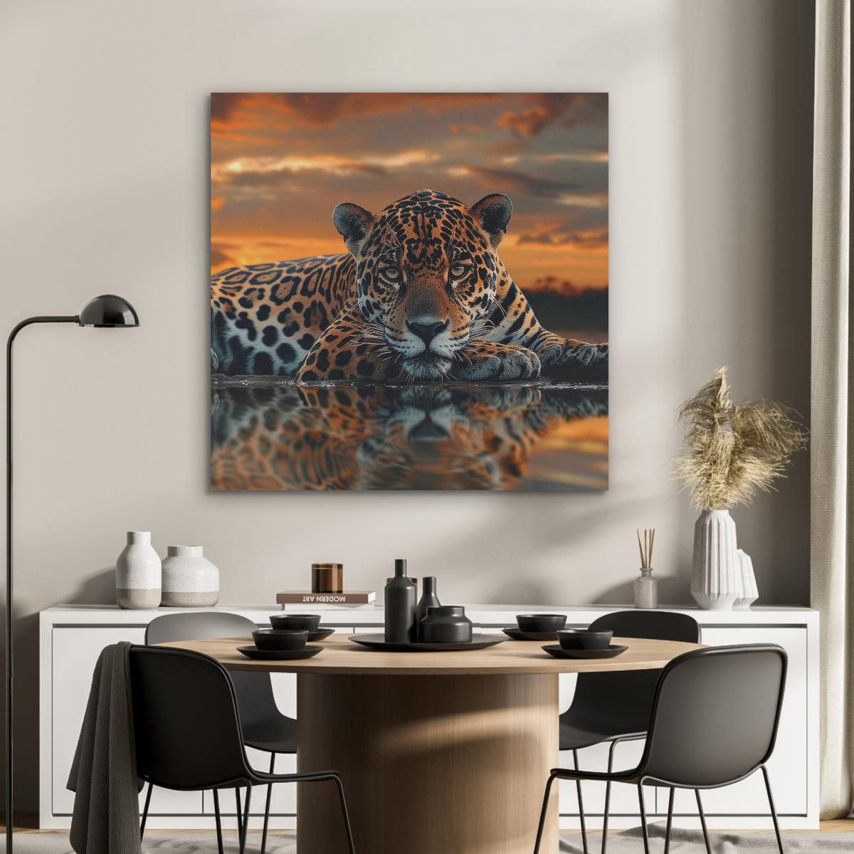 AKUSTIKBILD Natur - Leopard - Tier - Sonnenuntergang - Modern Akustikpaneele 90x90 cm - Orange, Kunststoff (90/90/0.9cm) - MuchoWow