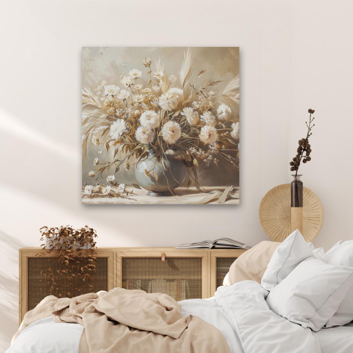 AKUSTIKBILD Blumen - Vase - Stilleben - Beige Akustikpaneele 80x80 cm - Creme, Kunststoff (80/80/0.9cm) - MuchoWow