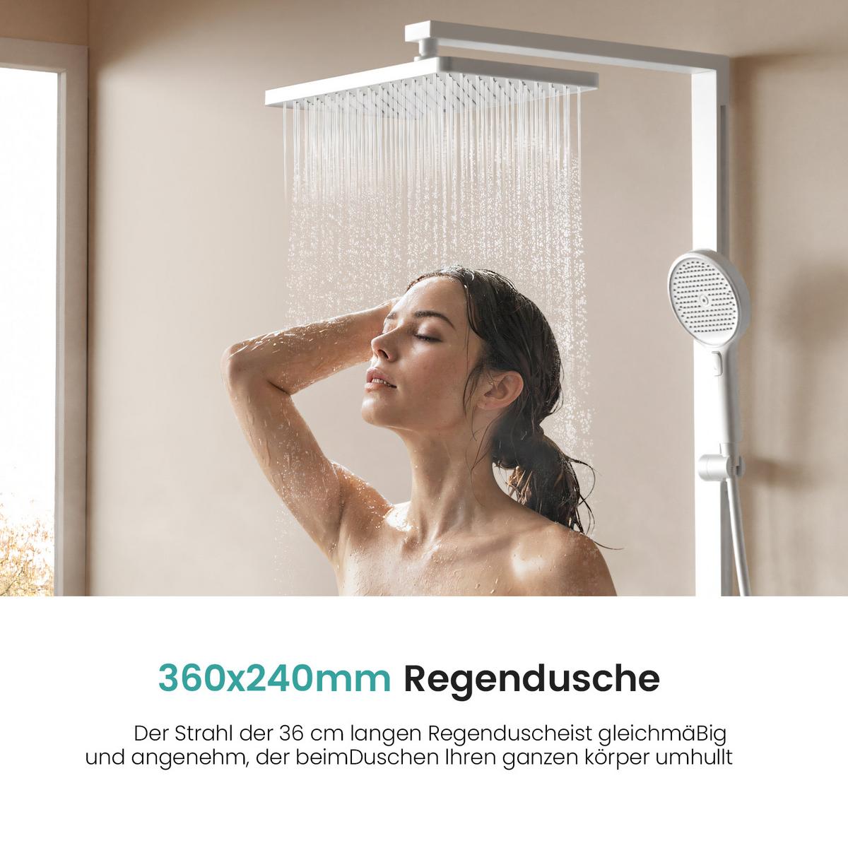 ÜBERKOPFBRAUSESET mit Brausethermostat Weiß 105/40,1/57,3 cm - Weiß, Metall (43.7/112.2/62.5cm) - EMKE