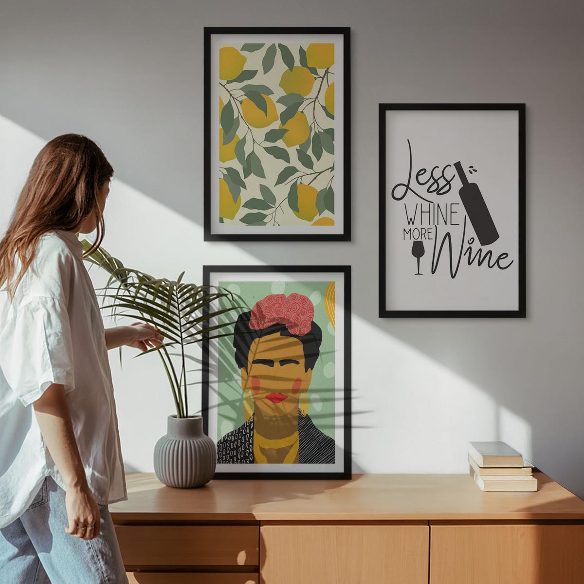 BILDER SET 3er Set - 40x60 cm Schwarzer Rahmen - Zitronenweinporträt von Frida - Schwarz, Kunststoff (40/60cm) - TULUP