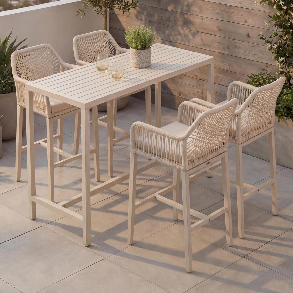 SET BARTISCH + BARHOCKER eckig Beige 5er-Set - Beige, Metall (65/130/105cm) - MCW
