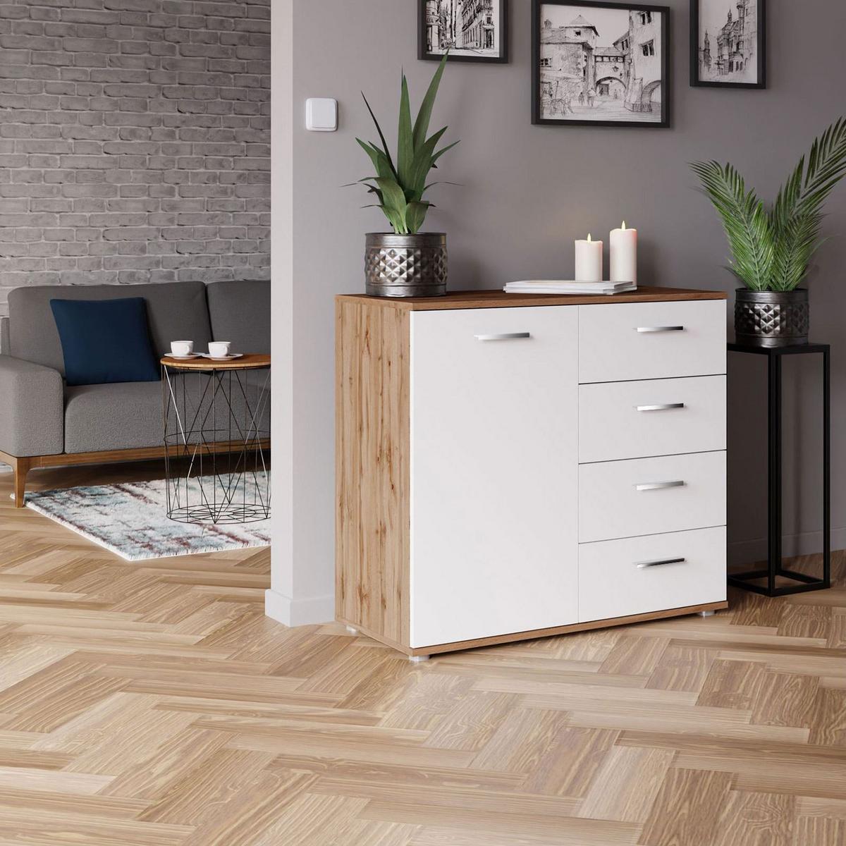KOMMODE CHICAGO Wotan Eiche/weiß - Eiche Wotan/Weiß, Holzwerkstoff (91/82/40cm) - CARO-Möbel