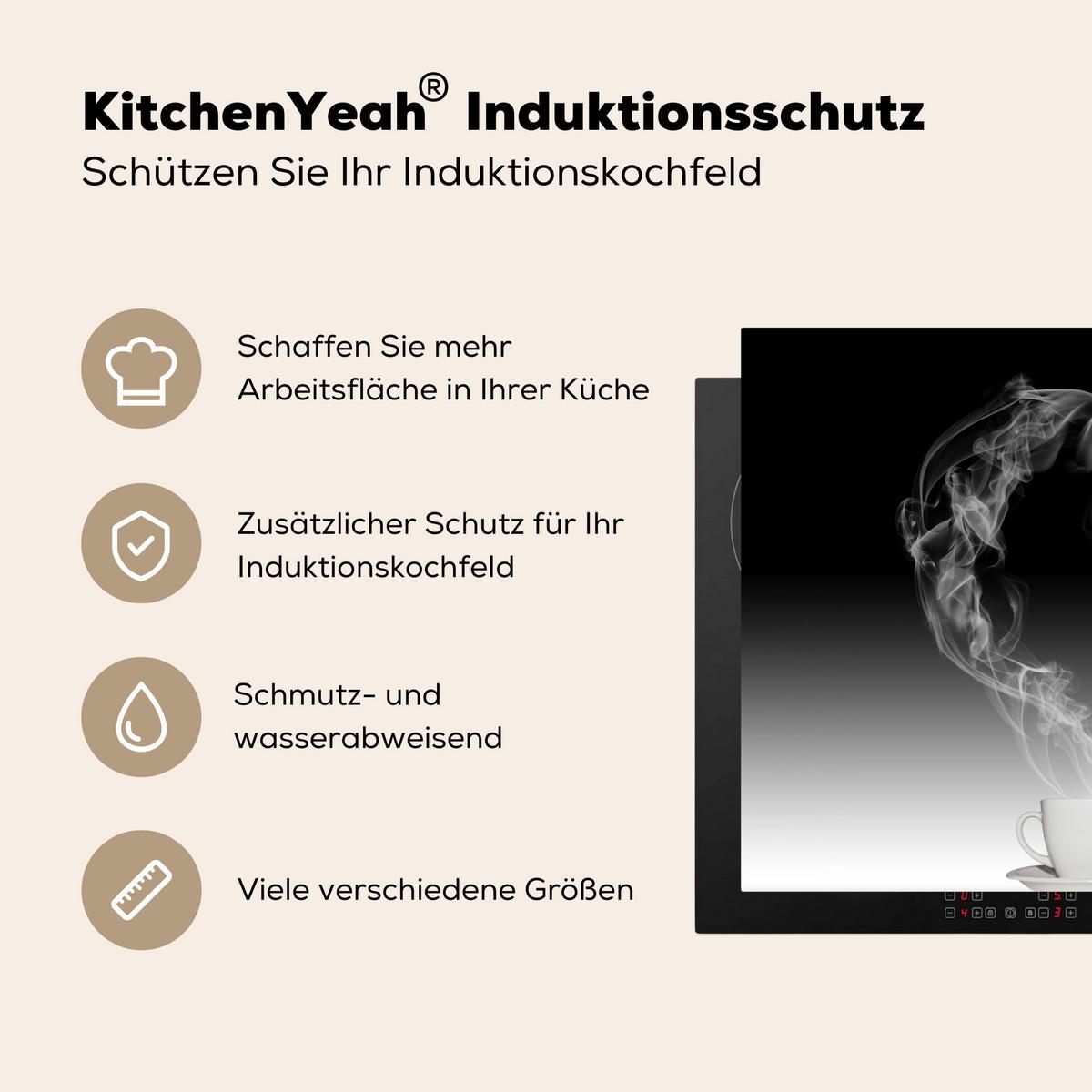 HERDABDECKPLATTE Kaffee - Herz - Schwarz und weiß - Tassen Ceranfeldabdeckung 76x51.5 cm - Weiß, Kunststoff (76/51.5/0.2cm) - MuchoWow