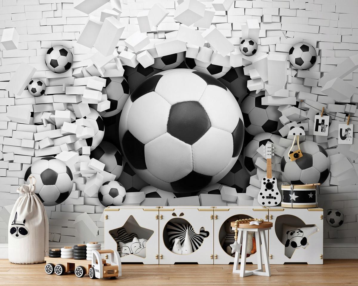 FOTOTAPETE Fußball Kinderzimmer Vliestapete Tapete 350x250 - Multicolor, Papier (350/250cm) - Wallarena